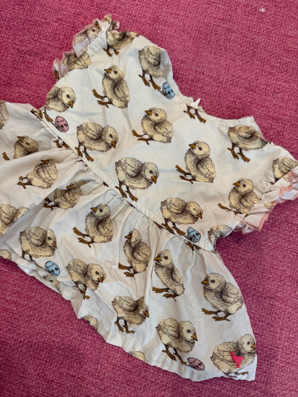 Pink Chicken Baby Chick Print Ruffled Two-Piece Set - Cream - Picture 2 of 4